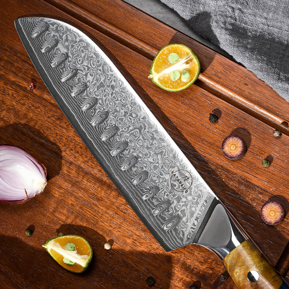 Japan-messer.at-japanisches Santoku Damastmesser-scharfe Klinge und edles Design